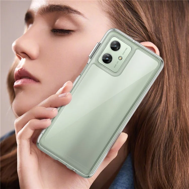 Para Motorola Moto G54 5G Capa Transparente para Celular com Botões de Eletrodeposição (Grande Orifício para Lente Traseira)