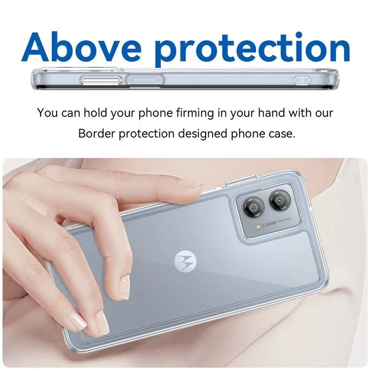 Для Motorola Moto G53 5G прозрачный чехол Electroplating кнопки Чехол для телефона (большое отверстие для объектива сзади)