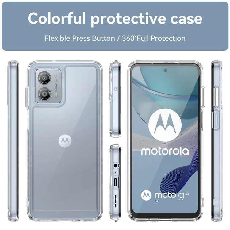 Для Motorola Moto G53 5G прозрачный чехол Electroplating кнопки Чехол для телефона (большое отверстие для объектива сзади)