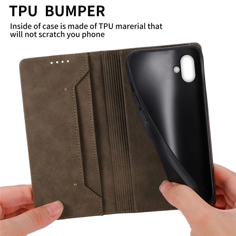 DF-05 Para Capa de Smartphone Samsung Galaxy A05 4G Caso de Couro PU Suporte de Exibição - Marrom