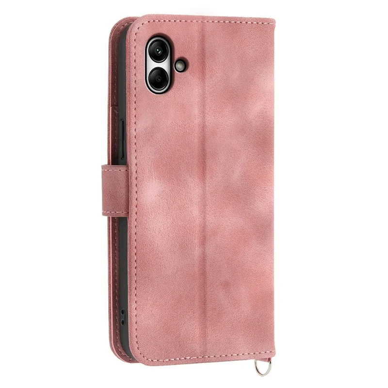 For Samsung Galaxy A05 4G Case PU Leather Flower Imprinted Phone Cover with 2 Straps - Pink