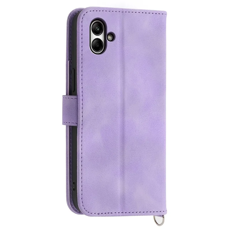 For Samsung Galaxy A05 4G Case PU Leather Flower Imprinted Phone Cover with 2 Straps - Light Purple