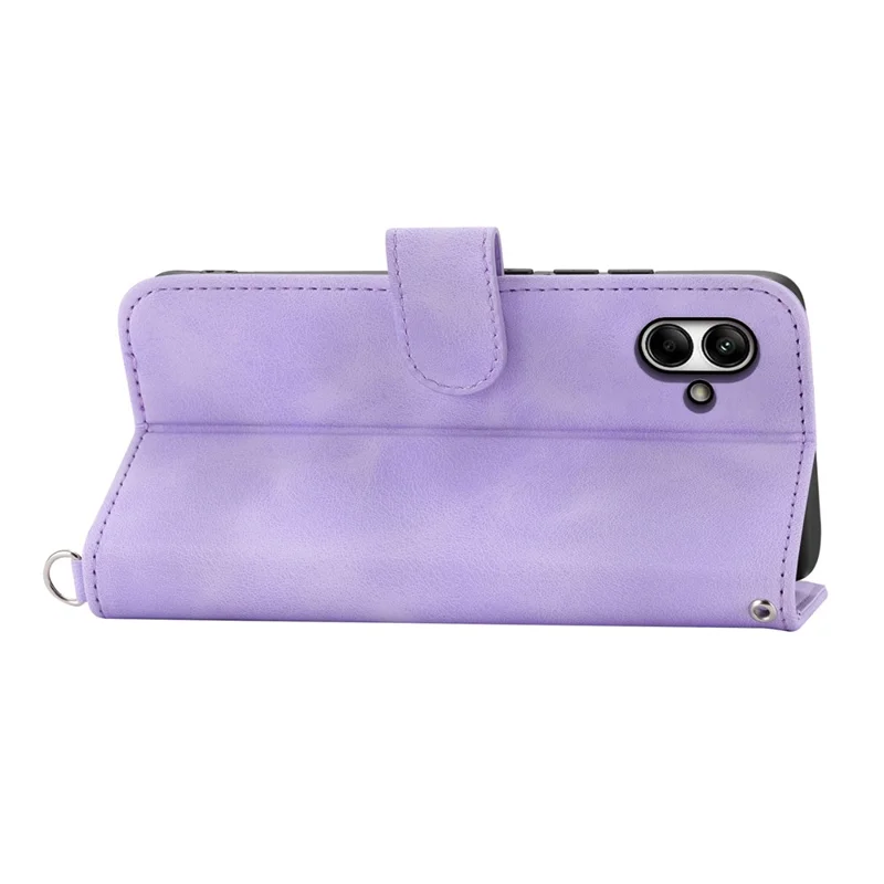 For Samsung Galaxy A05 4G Case PU Leather Flower Imprinted Phone Cover with 2 Straps - Light Purple