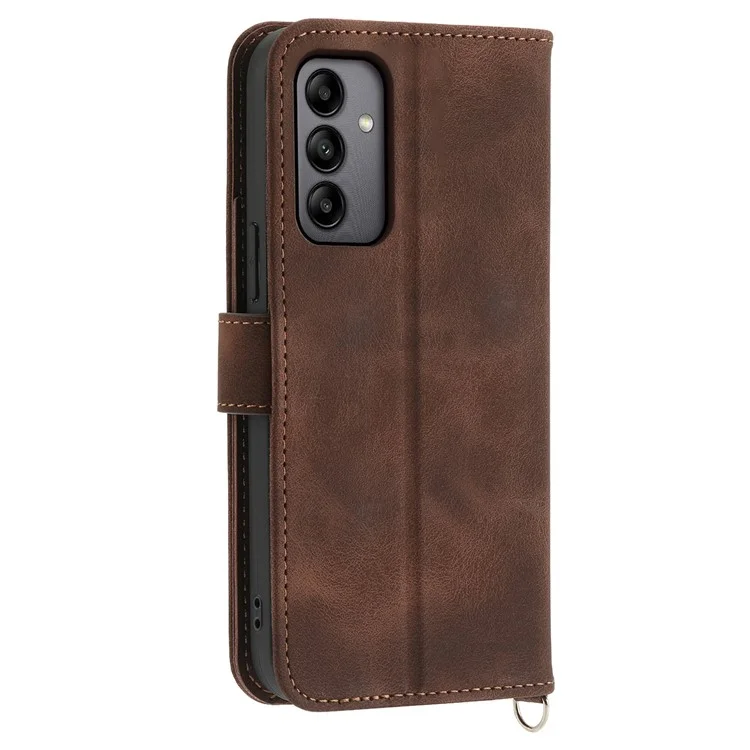 For Samsung Galaxy A05s 4G Leather Case Imprinted Stand Wallet Phone Cover with 2 Straps - Brown