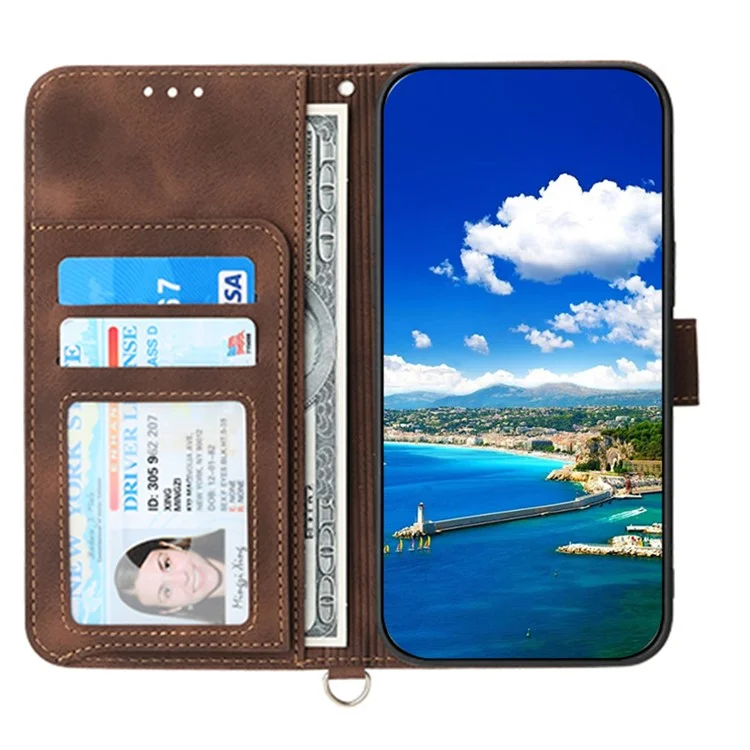 For Samsung Galaxy A05s 4G Leather Case Imprinted Stand Wallet Phone Cover with 2 Straps - Brown