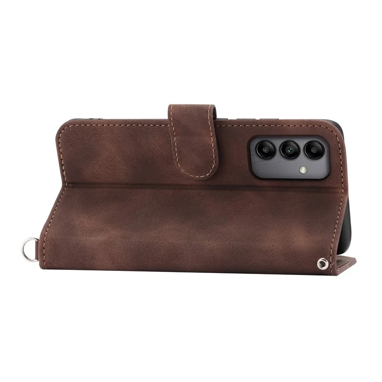 For Samsung Galaxy A05s 4G Leather Case Imprinted Stand Wallet Phone Cover with 2 Straps - Brown