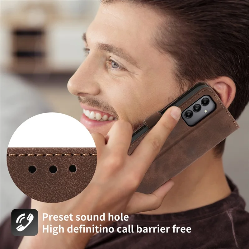 For Samsung Galaxy A05s 4G Leather Case Imprinted Stand Wallet Phone Cover with 2 Straps - Brown