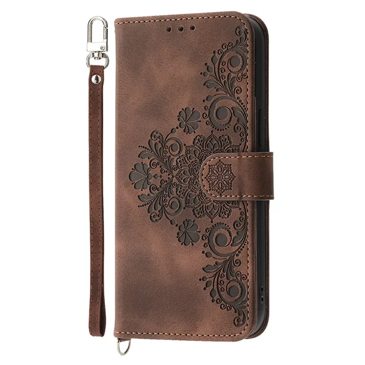 For Samsung Galaxy A05s 4G Leather Case Imprinted Stand Wallet Phone Cover with 2 Straps - Brown