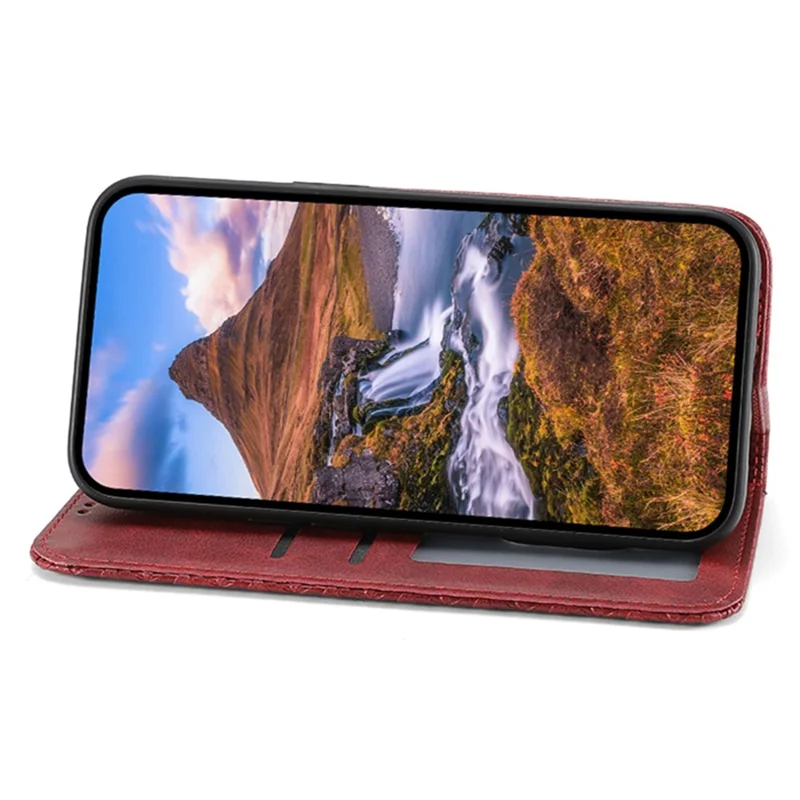 For Oppo A38 4G Case Imprinted PU Leather Viewing Stand Wallet Phone Cover - Red