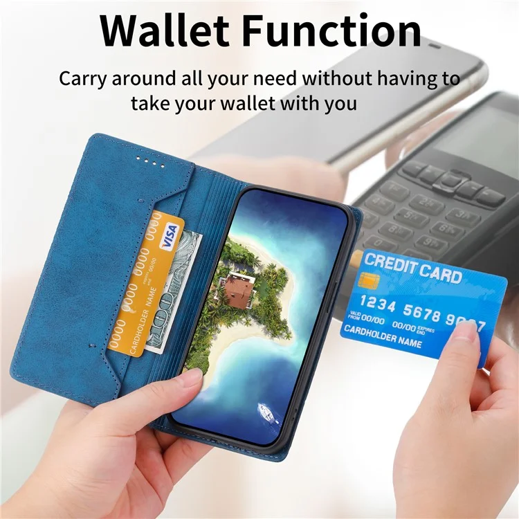 DF-05 Stand Cover for Samsung Galaxy A15 4G Case RFID Blocking Leather Phone Wallet Shell - Azul