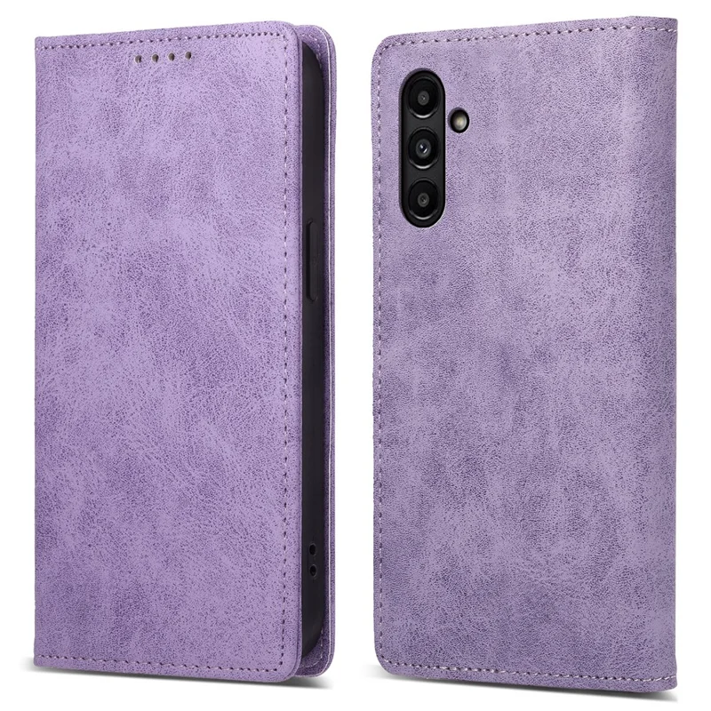 Funda con soporte DF-05 para Samsung Galaxy A15 4G, carcasa de cuero PU vintage con bloqueo RFID, funda tipo cartera para teléfono - morado