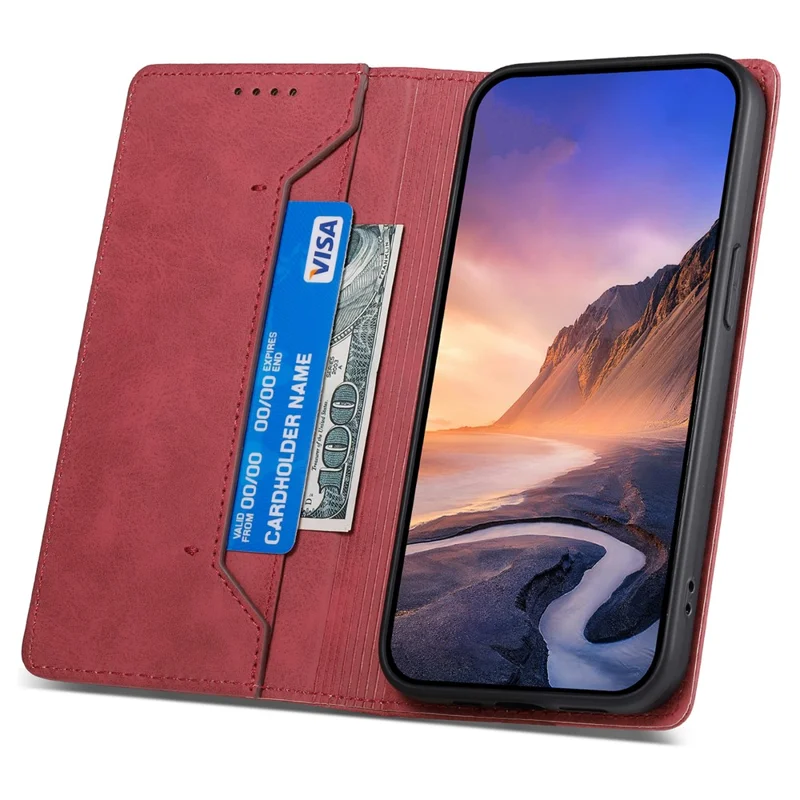 Funda con soporte DF-05 para Samsung Galaxy A15 4G, carcasa de cuero con bloqueo RFID y billetera para teléfono - Rojo