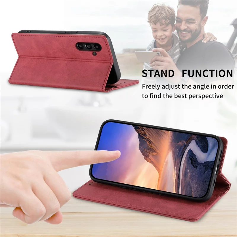 Funda con soporte DF-05 para Samsung Galaxy A15 4G, carcasa de cuero con bloqueo RFID y billetera para teléfono - Rojo