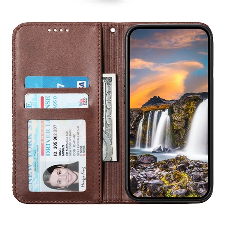 Para Samsung Galaxy A15 4G Caja Impresa de Cuero PU Monedero Funda de Teléfono - Marrón