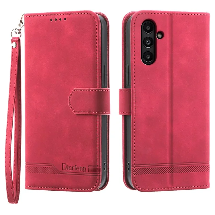 DIERFENG DF-03 pour Samsung Galaxy A15 4G Coque étui de protection en cuir avec support - Rouge