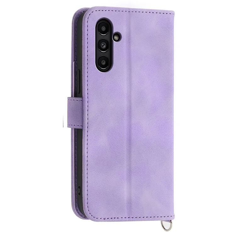Für Samsung Galaxy A15 4G Hülle Skin-touch Leder Handytasche mit Handschlaufe + Schultergurt - Hellviolett