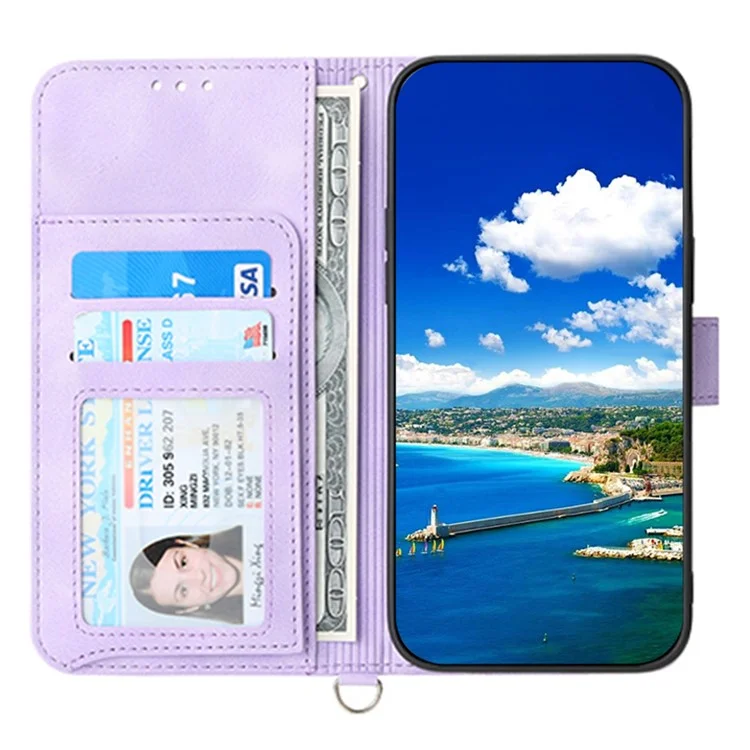 Für Samsung Galaxy A15 4G Hülle Skin-touch Leder Handytasche mit Handschlaufe + Schultergurt - Hellviolett