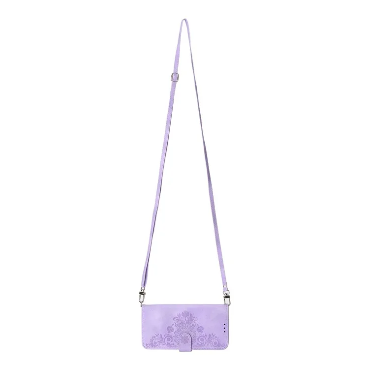 Für Samsung Galaxy A15 4G Hülle Skin-touch Leder Handytasche mit Handschlaufe + Schultergurt - Hellviolett