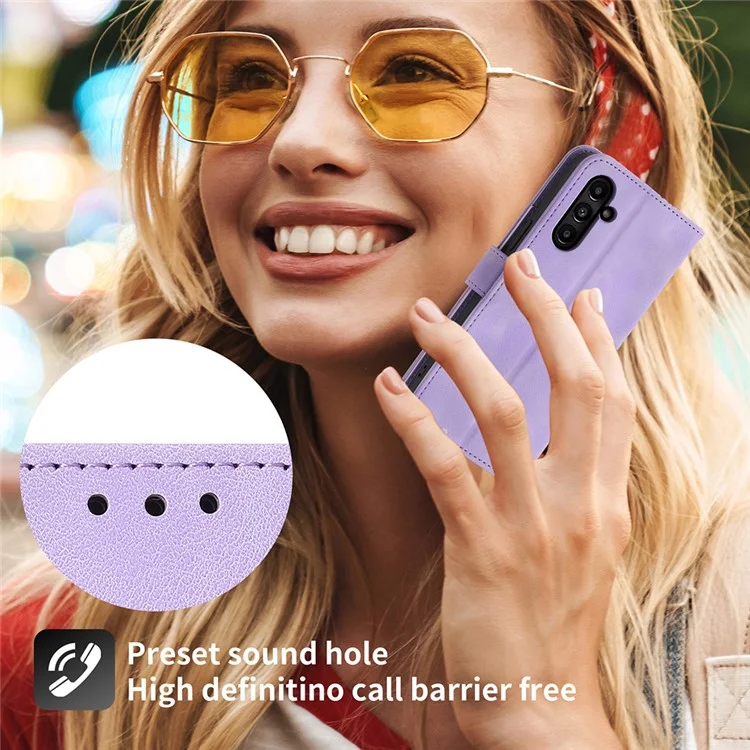 Für Samsung Galaxy A15 4G Hülle Skin-touch Leder Handytasche mit Handschlaufe + Schultergurt - Hellviolett