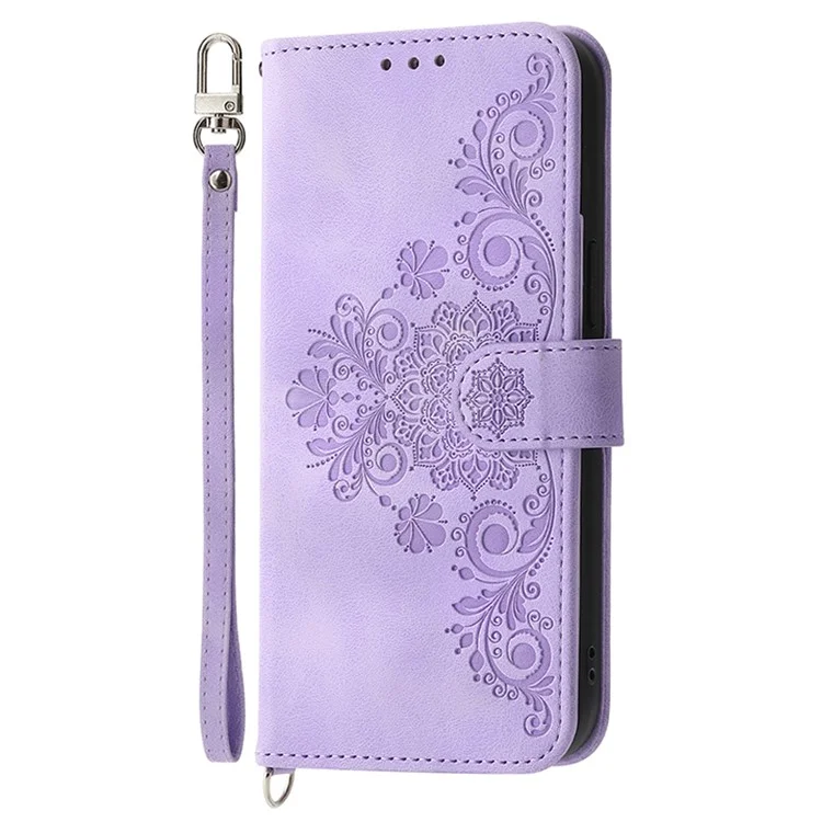 Für Samsung Galaxy A15 4G Hülle Skin-touch Leder Handytasche mit Handschlaufe + Schultergurt - Hellviolett
