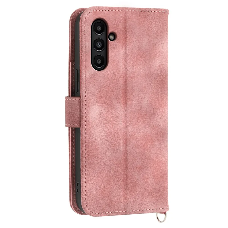 For Samsung Galaxy A15 4G Case Skin-touch Leather Phone Cover with Hand Strap + Shoulder Strap - Pink