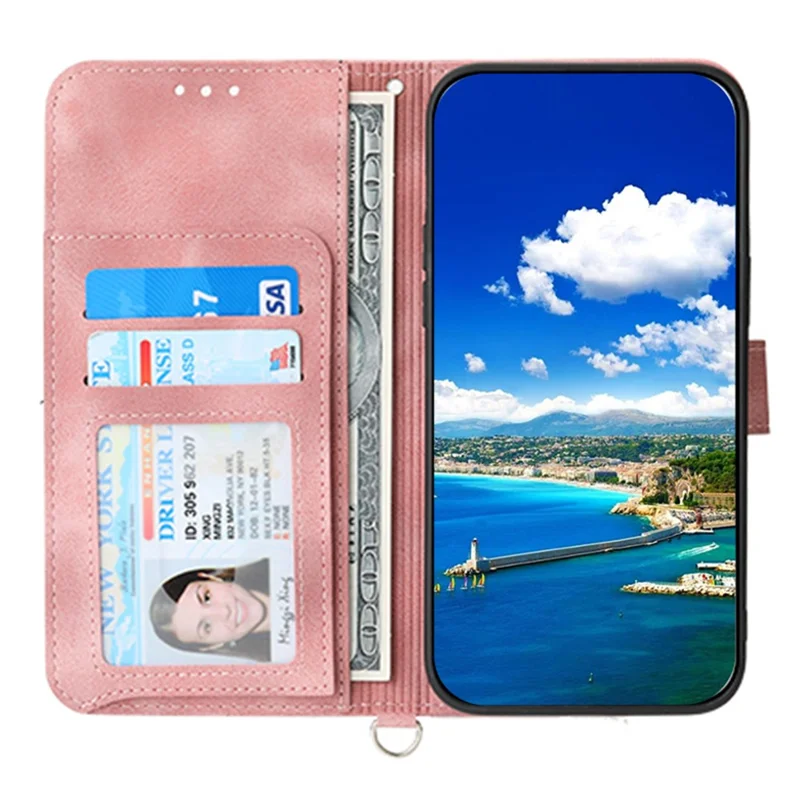 For Samsung Galaxy A15 4G Case Skin-touch Leather Phone Cover with Hand Strap + Shoulder Strap - Pink