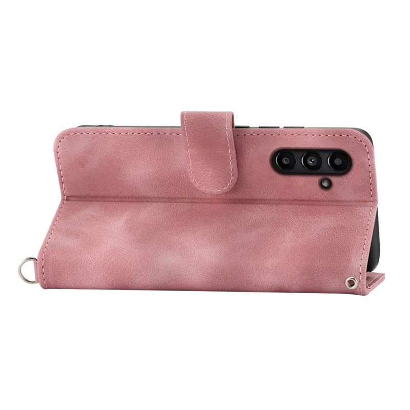 For Samsung Galaxy A15 4G Case Skin-touch Leather Phone Cover with Hand Strap + Shoulder Strap - Pink