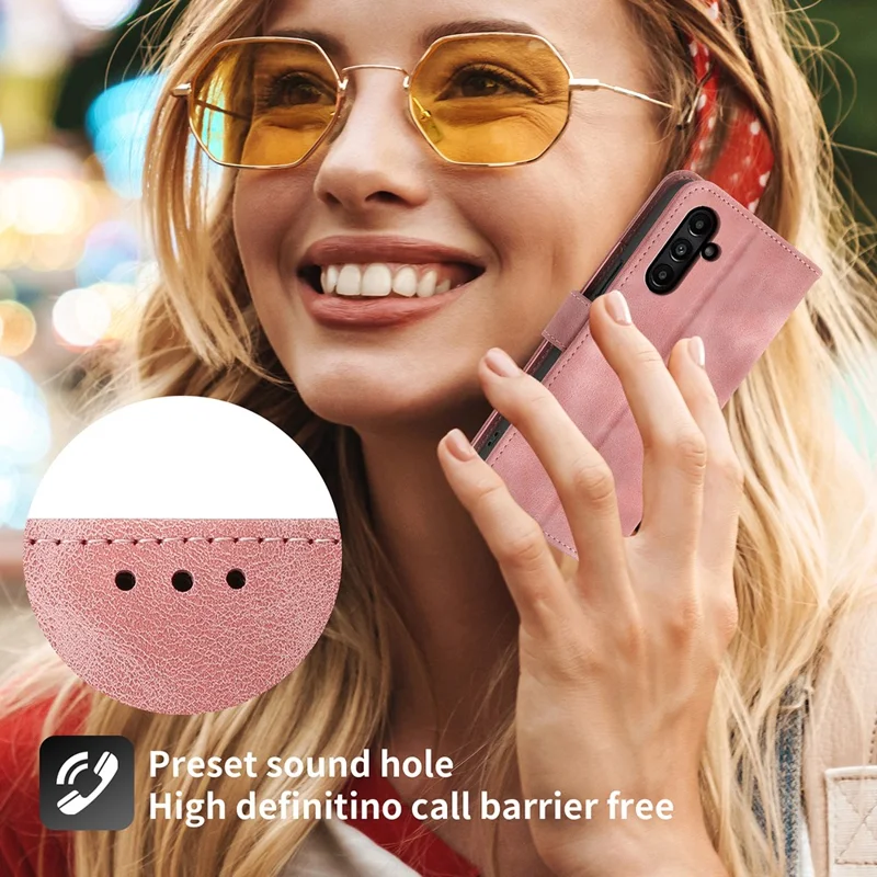 For Samsung Galaxy A15 4G Case Skin-touch Leather Phone Cover with Hand Strap + Shoulder Strap - Pink