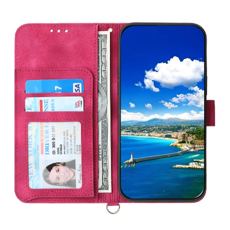 Para el estuche Sony Xperia 5 V Funda de teléfono de cuero con impresión anti-caída y correa de mano + correa de hombro - Rojo vino