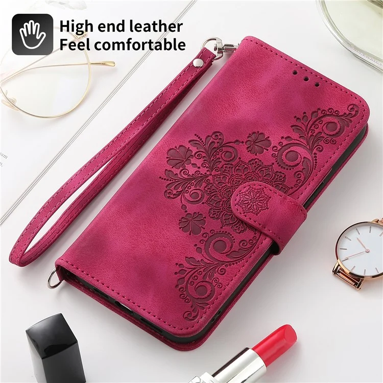 Para el estuche Sony Xperia 5 V Funda de teléfono de cuero con impresión anti-caída y correa de mano + correa de hombro - Rojo vino