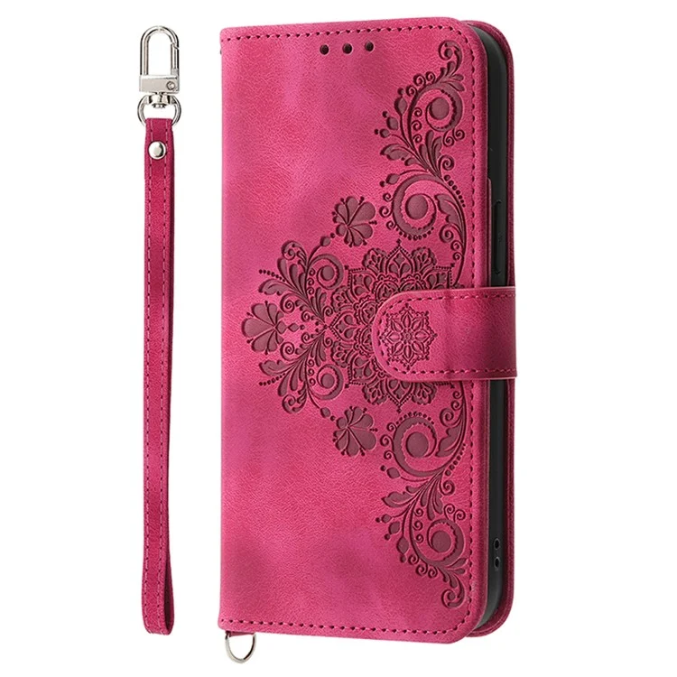Para el estuche Sony Xperia 5 V Funda de teléfono de cuero con impresión anti-caída y correa de mano + correa de hombro - Rojo vino