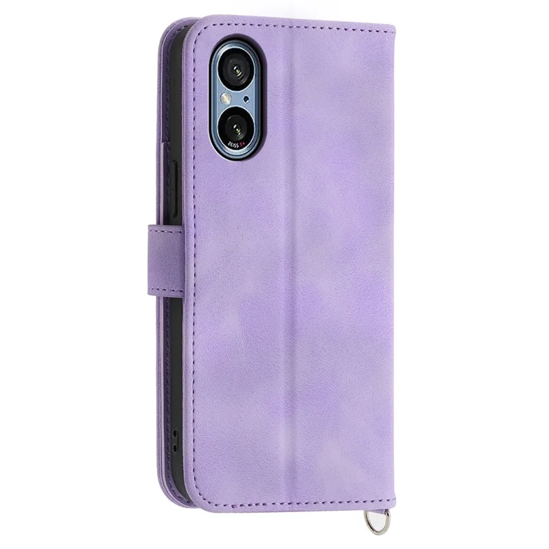For Sony Xperia 5 V Case Imprinted Anti-drop Leather Phone Cover with Hand Strap + Shoulder Strap - Light Purple