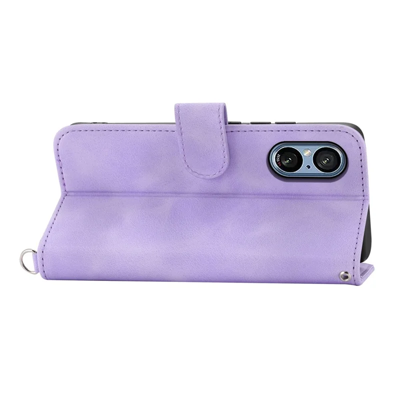 For Sony Xperia 5 V Case Imprinted Anti-drop Leather Phone Cover with Hand Strap + Shoulder Strap - Light Purple