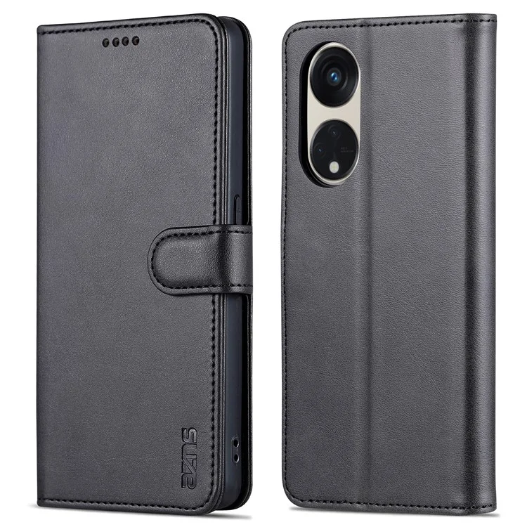 AZNS para Oppo Reno8 T 5G / A1 Pro 5G Capa de telefone celular de couro antirrisco Flip Stand Wallet - Preto