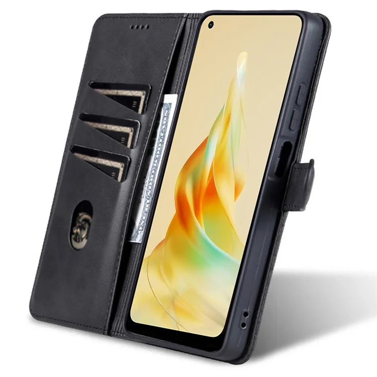 AZNS para Oppo Reno8 T 5G / A1 Pro 5G Capa de telefone celular de couro antirrisco Flip Stand Wallet - Preto