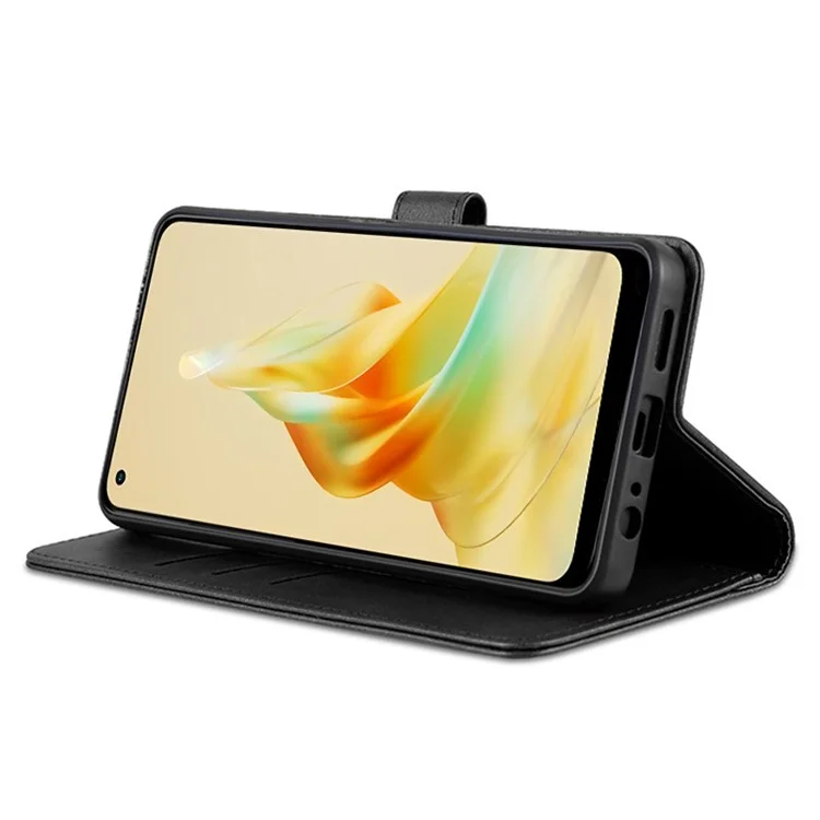 AZNS para Oppo Reno8 T 5G / A1 Pro 5G Capa de telefone celular de couro antirrisco Flip Stand Wallet - Preto
