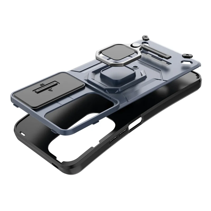 For Honor 90 Lite 5G / X50i 5G Case PC+TPU Slide Camera Lid Phone Cover with Kickstand - Blue