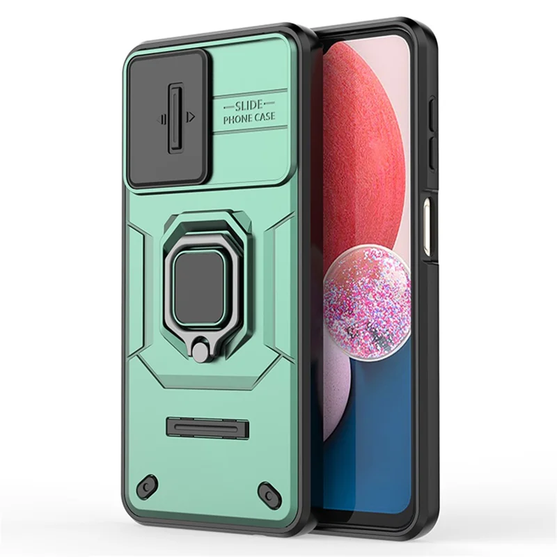 For Samsung Galaxy A13 4G / 5G Case PC+TPU Kickstand Phone Cover with Slide Camera Lid - Green