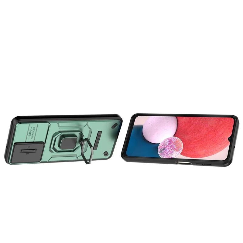 For Samsung Galaxy A13 4G / 5G Case PC+TPU Kickstand Phone Cover with Slide Camera Lid - Green