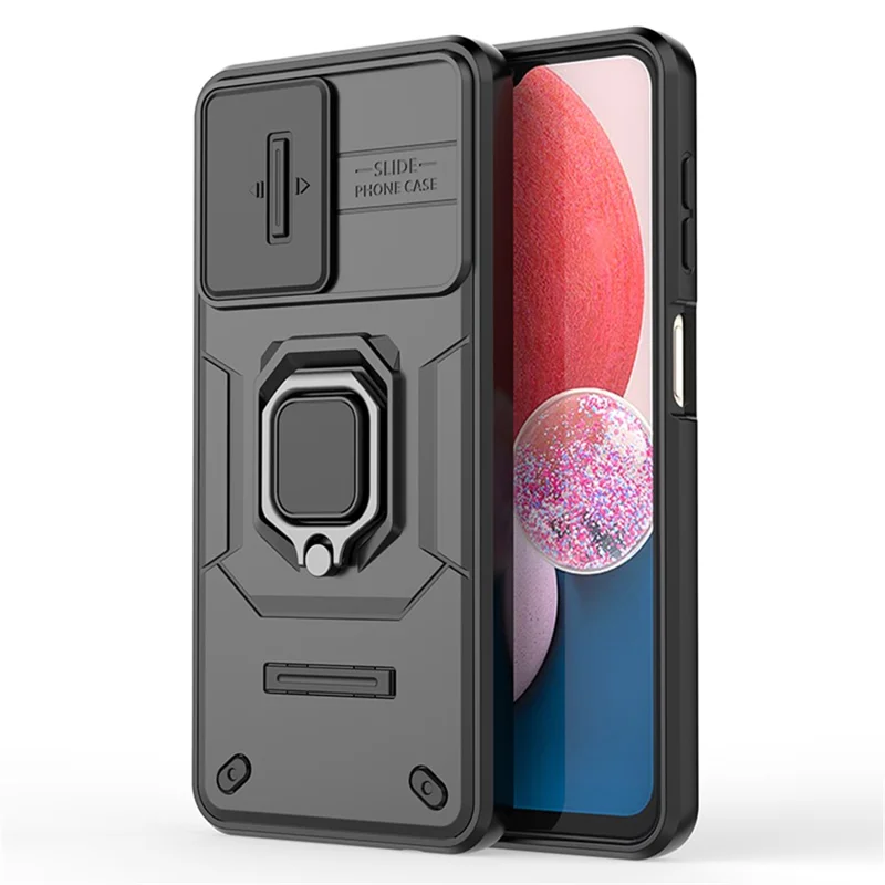 For Samsung Galaxy A13 4G / 5G Case PC+TPU Kickstand Phone Cover with Slide Camera Lid - Black