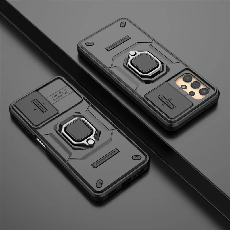 For Samsung Galaxy A13 4G / 5G Case PC+TPU Kickstand Phone Cover with Slide Camera Lid - Black