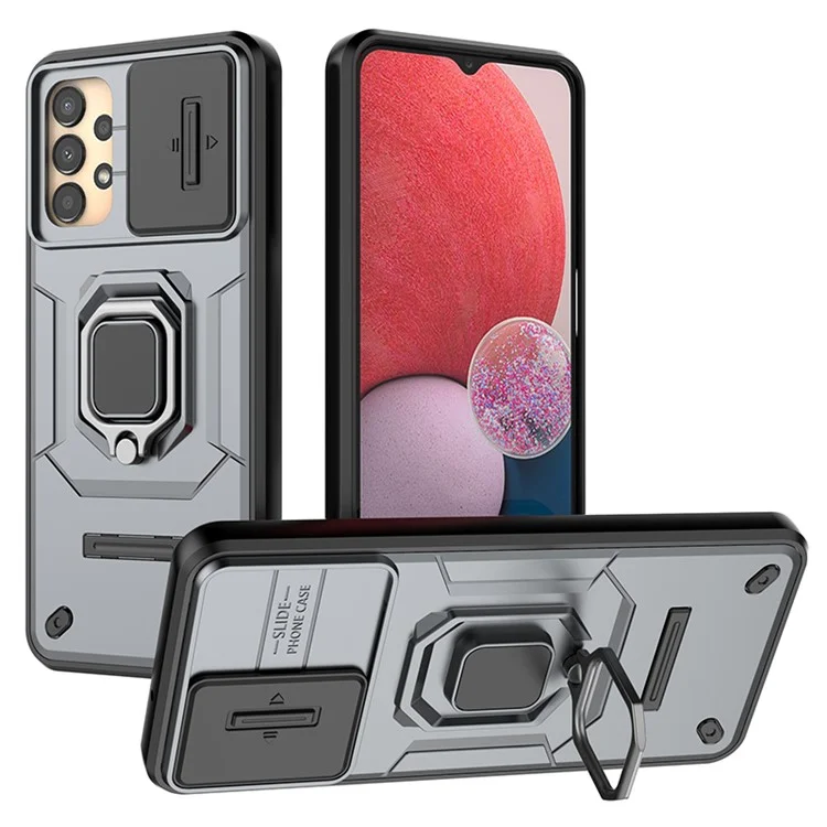 Für Samsung Galaxy A13 4G / 5G Hülle PC+TPU Ständer Handyhülle mit Schiebe-Kamera-Deckel - Grau
