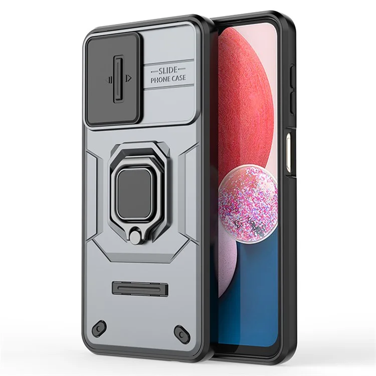 Für Samsung Galaxy A13 4G / 5G Hülle PC+TPU Ständer Handyhülle mit Schiebe-Kamera-Deckel - Grau
