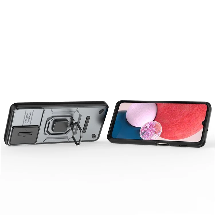 Für Samsung Galaxy A13 4G / 5G Hülle PC+TPU Ständer Handyhülle mit Schiebe-Kamera-Deckel - Grau