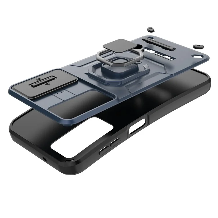 Für Samsung Galaxy A13 4G / 5G Hülle PC+TPU Ständer Handyhülle mit Schiebe-Kamera-Deckel - Grau