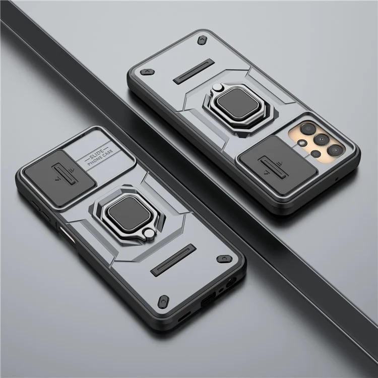 Für Samsung Galaxy A13 4G / 5G Hülle PC+TPU Ständer Handyhülle mit Schiebe-Kamera-Deckel - Grau