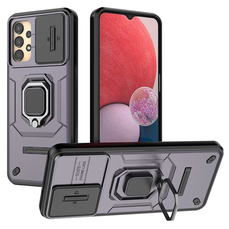 For Samsung Galaxy A13 4G / 5G Case PC+TPU Kickstand Phone Cover with Slide Camera Lid - Purple