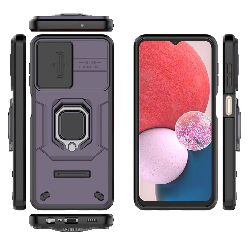 For Samsung Galaxy A13 4G / 5G Case PC+TPU Kickstand Phone Cover with Slide Camera Lid - Purple