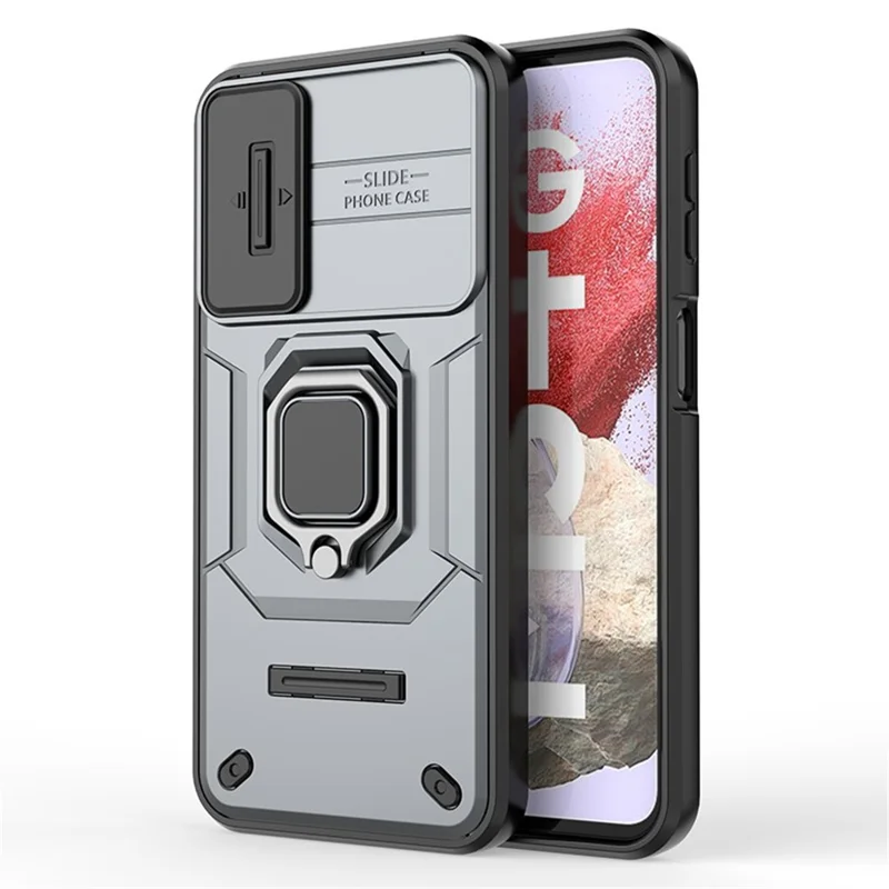 Para Samsung Galaxy M34 5G / F34 5G Funda Deslizable Protectora de Lente de PC+TPU Cubierta Protectora de Teléfono - Gris