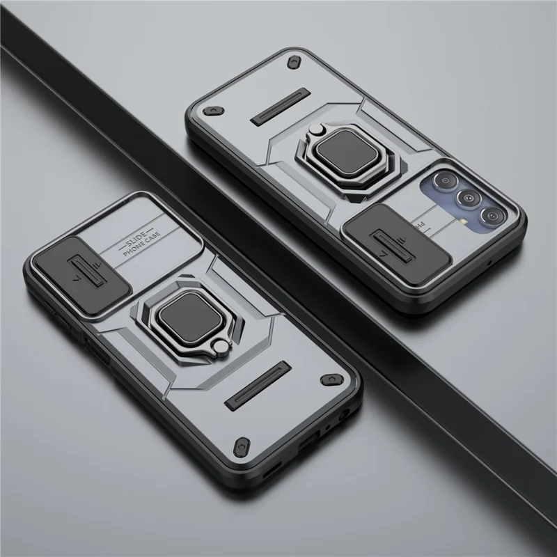 Para Samsung Galaxy M34 5G / F34 5G Funda Deslizable Protectora de Lente de PC+TPU Cubierta Protectora de Teléfono - Gris